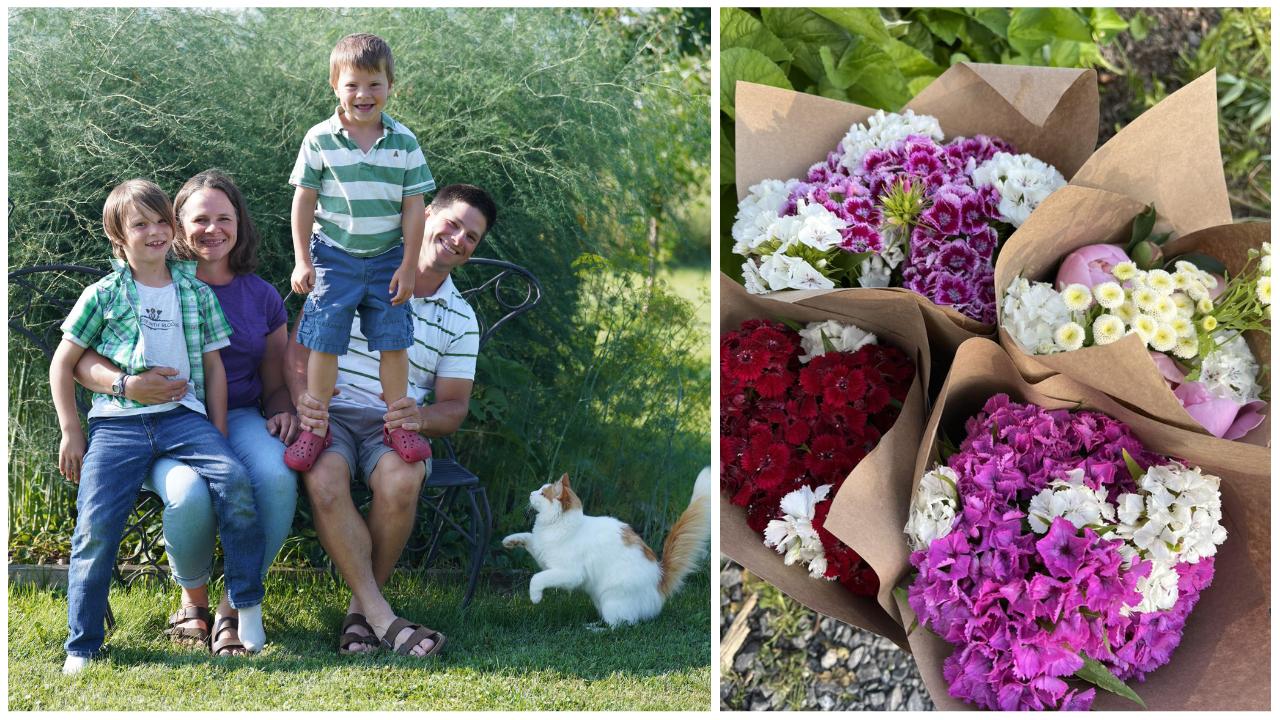 family and flowerws