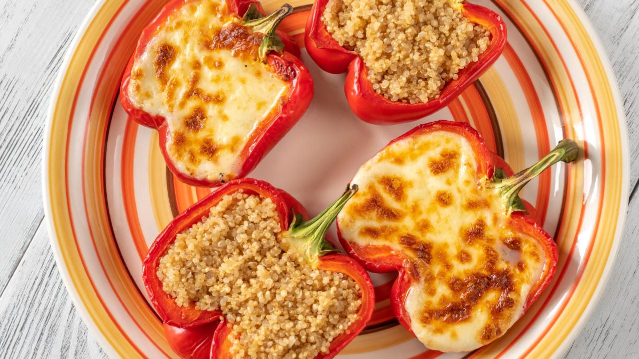 Plate of 2 Slashed peppers with Quinoa inside